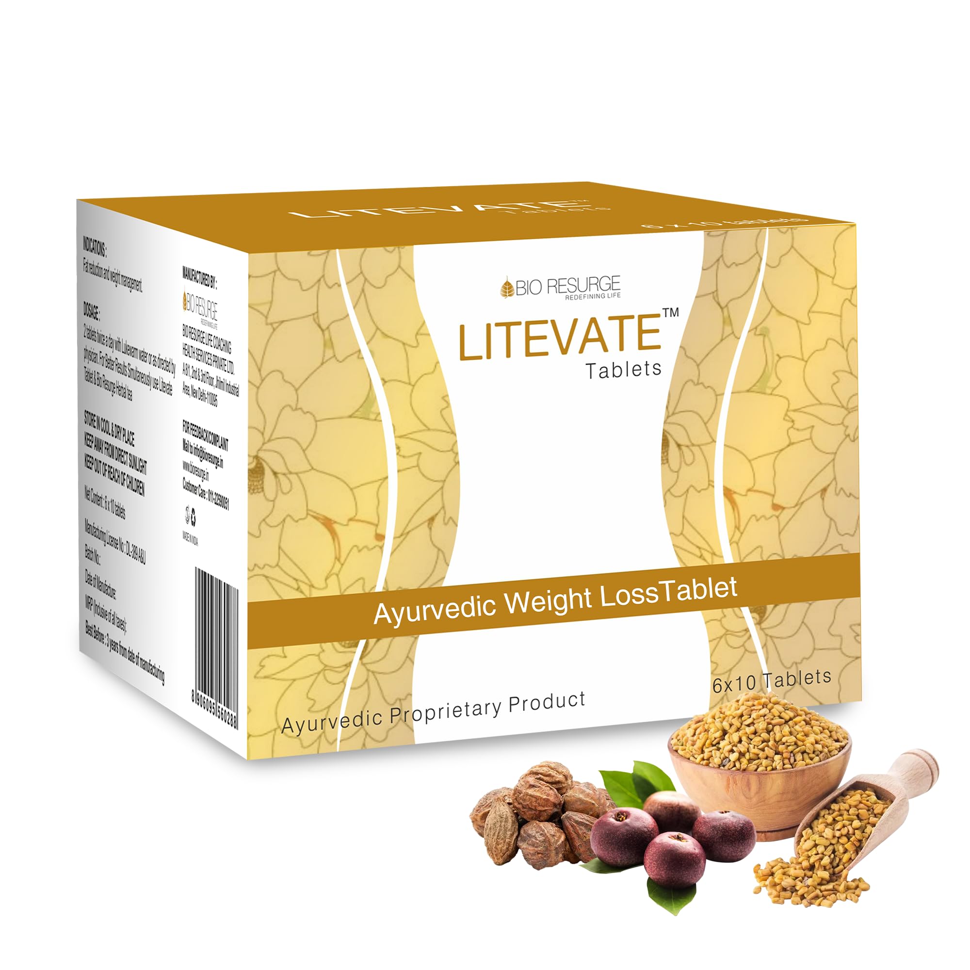 Litevate Tablets | Ayurvedic Weight Management Supplement | Boosts Metabolism | Controls Appetite: 60 Talets(Pack of 1)