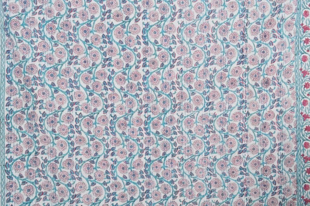 Hand Block Kantha Quit Indian Kantha Quilt Floral Kantha bedcover Throw Cotton Kantha bedsheet Twin/Queen Bedding Bohemian Kantha Bedspread (Floral 10, Twin(90x60))