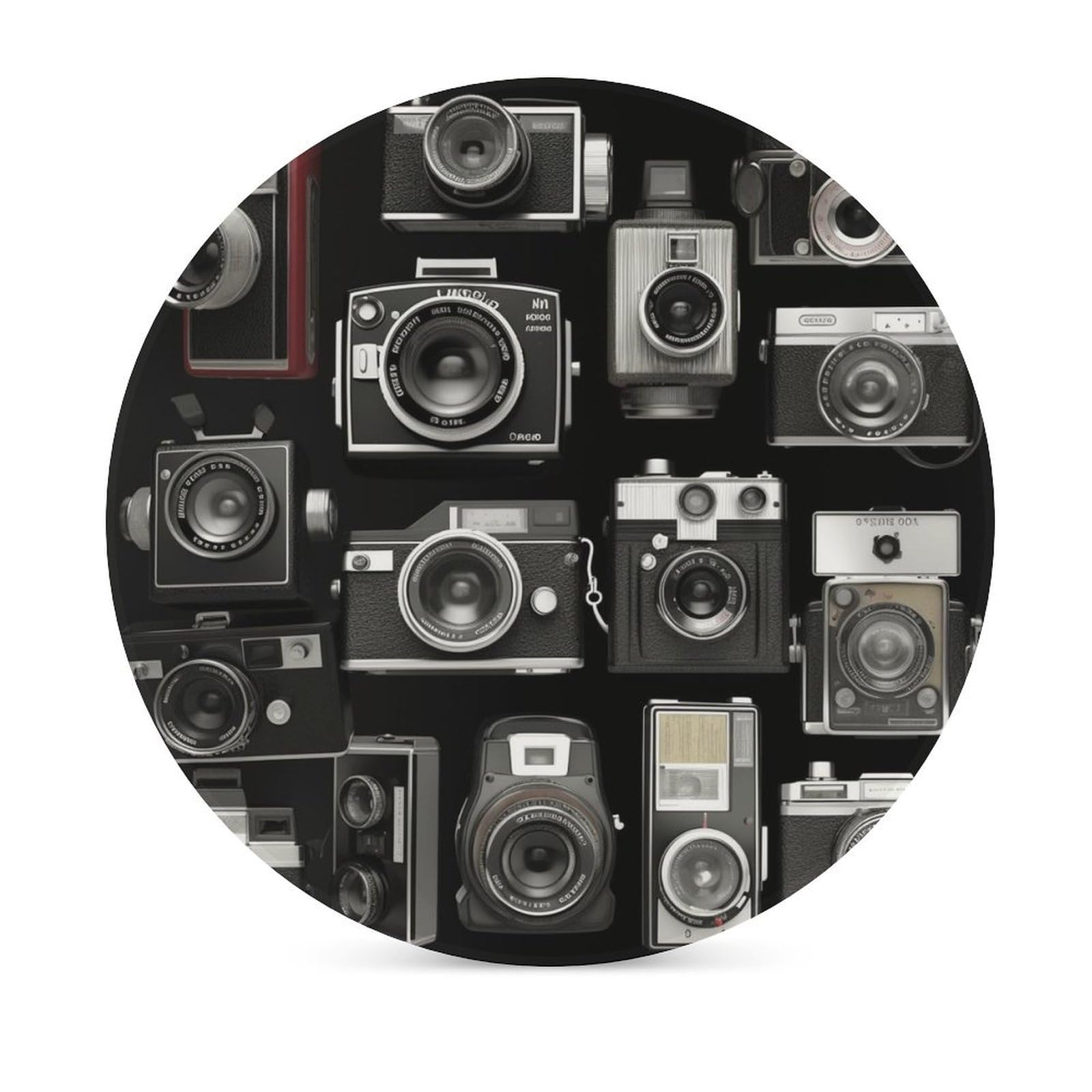 Lot de 6 dessous de verre en céramique avec dos en liège - Dessous de verre rétro cool - Collection appareil photo - Dessous de verre antidérapant rond en pierre absorbant pour types de tasses, table