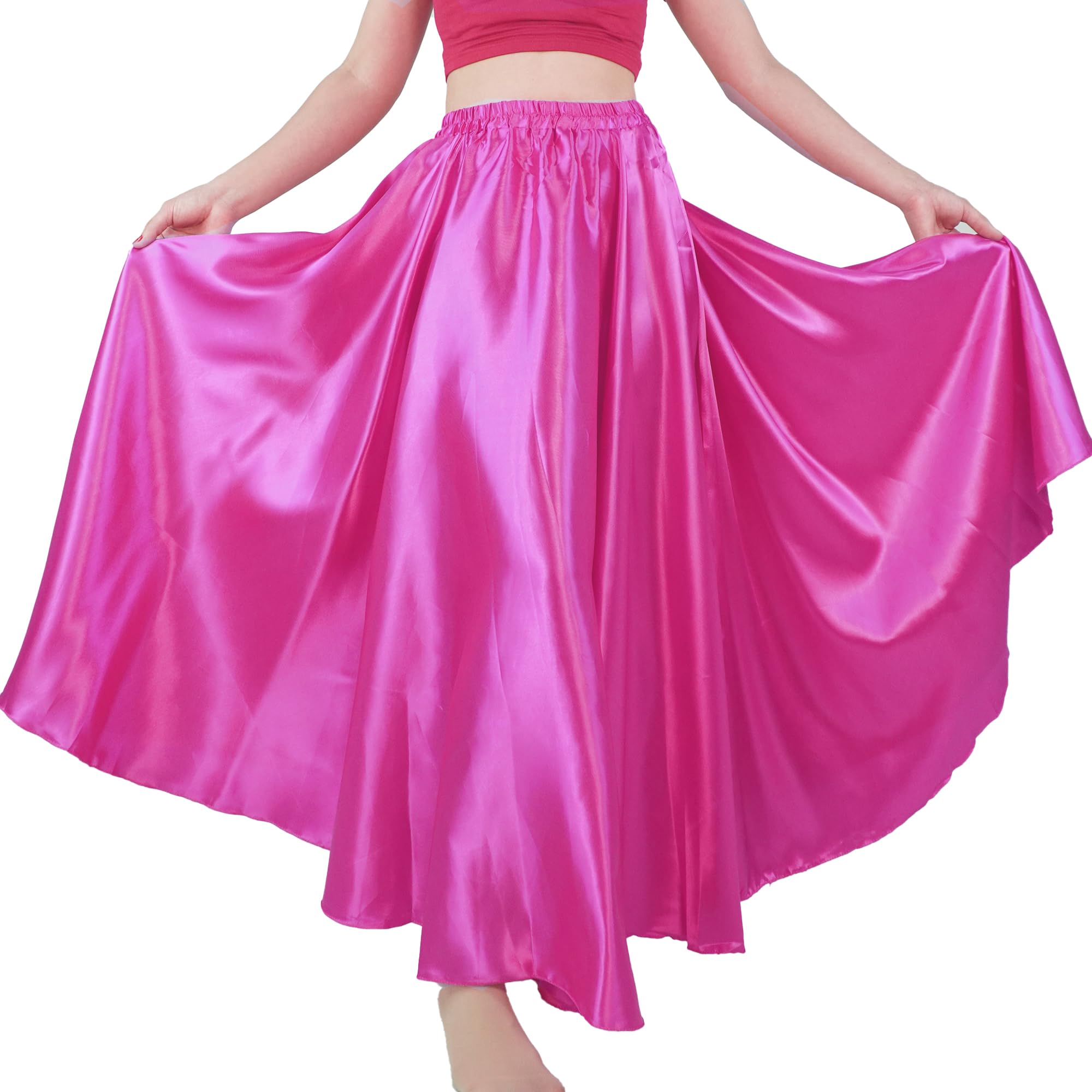 MUNAFIE Damen Lang Satin Rock Bauchtanz Rock Tanzrock Bauchtanz Kostüm für Leistung Karneval