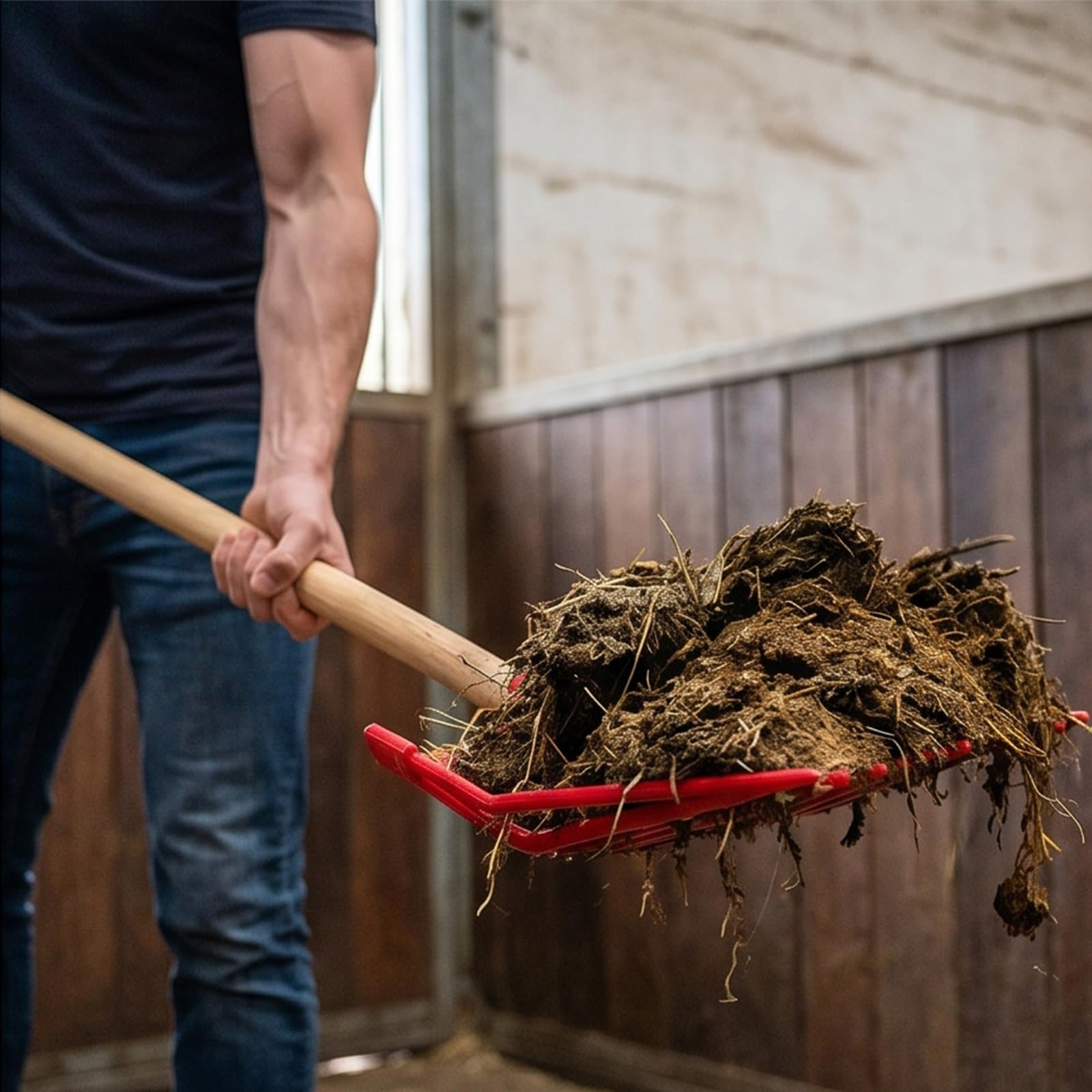 Rastrelli professionali per letame di cavallo in plastica per una manutenzione efficiente e stabile Design ergonomico 18 denti angolati fieni Pitches Forca per cavalli Fattoria stabile