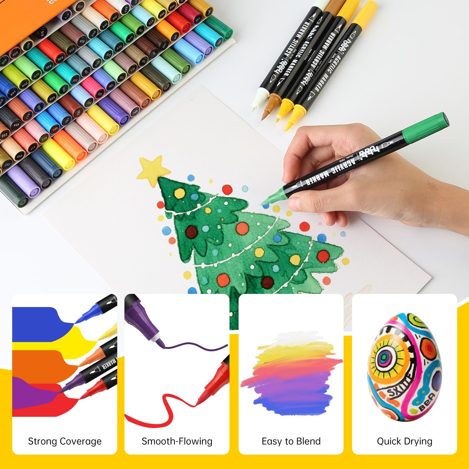 hhhouu Set di 100 Pennarelli Acrilici – Doppia Punta Fine e Tonda – Pennarelli Permanenti per Pietra, Legno, Vetro, Ceramica, Tela, Metallo, DIY e Scrapbooking HO-AM100