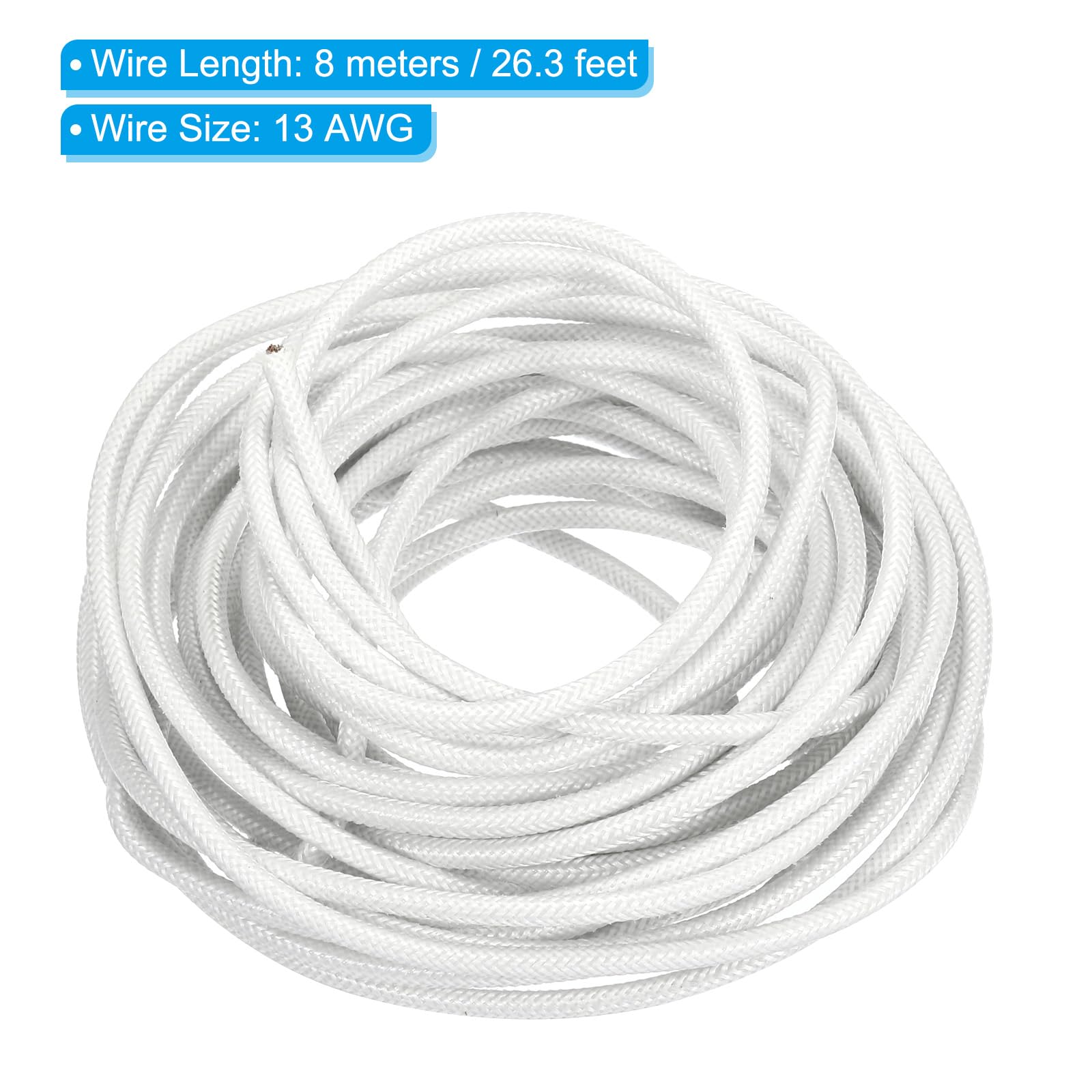 PATIKIL 26.3Ft 13AWG Electronic Wire, -30 to 200 Degrees Celsius Insulated High Temperature Resistant Electrical Flexible Silicone Cable for Lamp Boiler Heater, White
