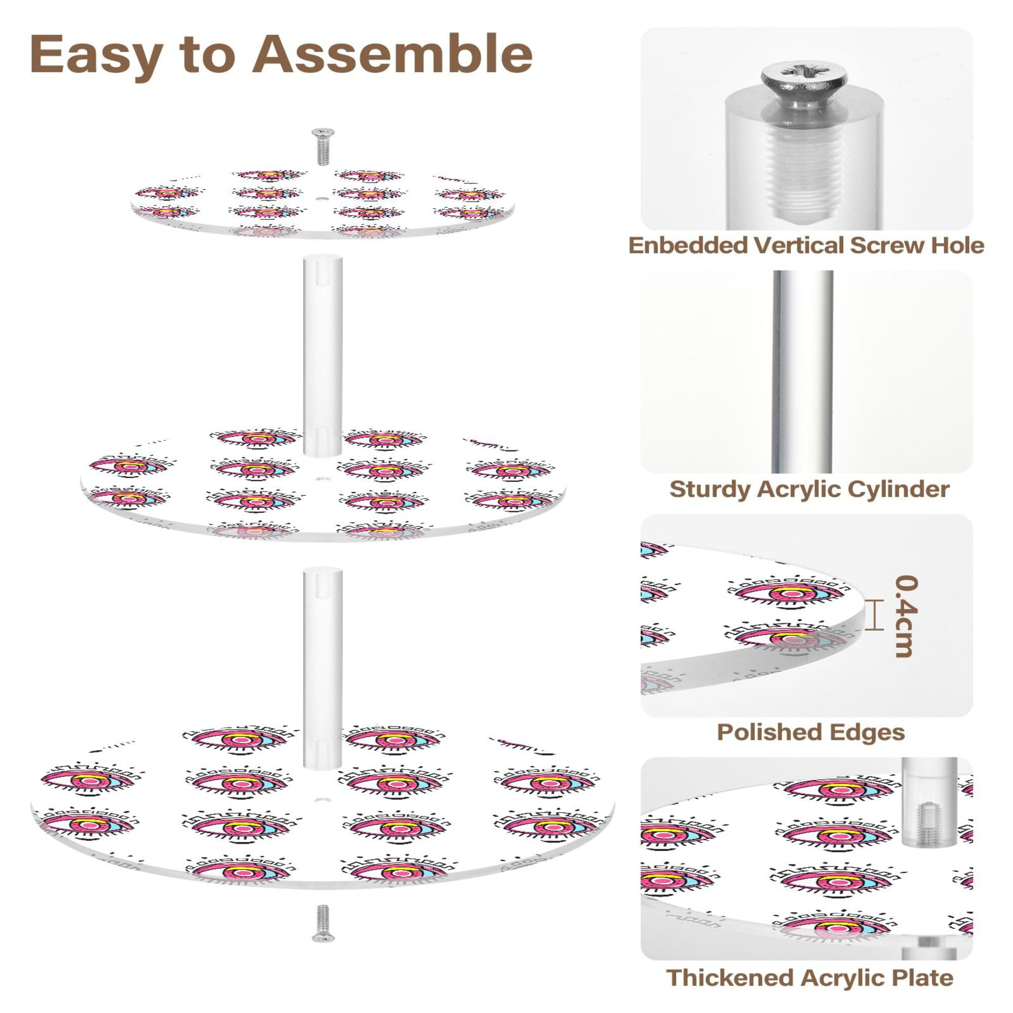 PYBUG Colorful Eyes 3 Tier Acrylic Cupcake Stands Tower,Dessert Table Display Set for Tea Party,Wedding,Birthday, Baby Shower