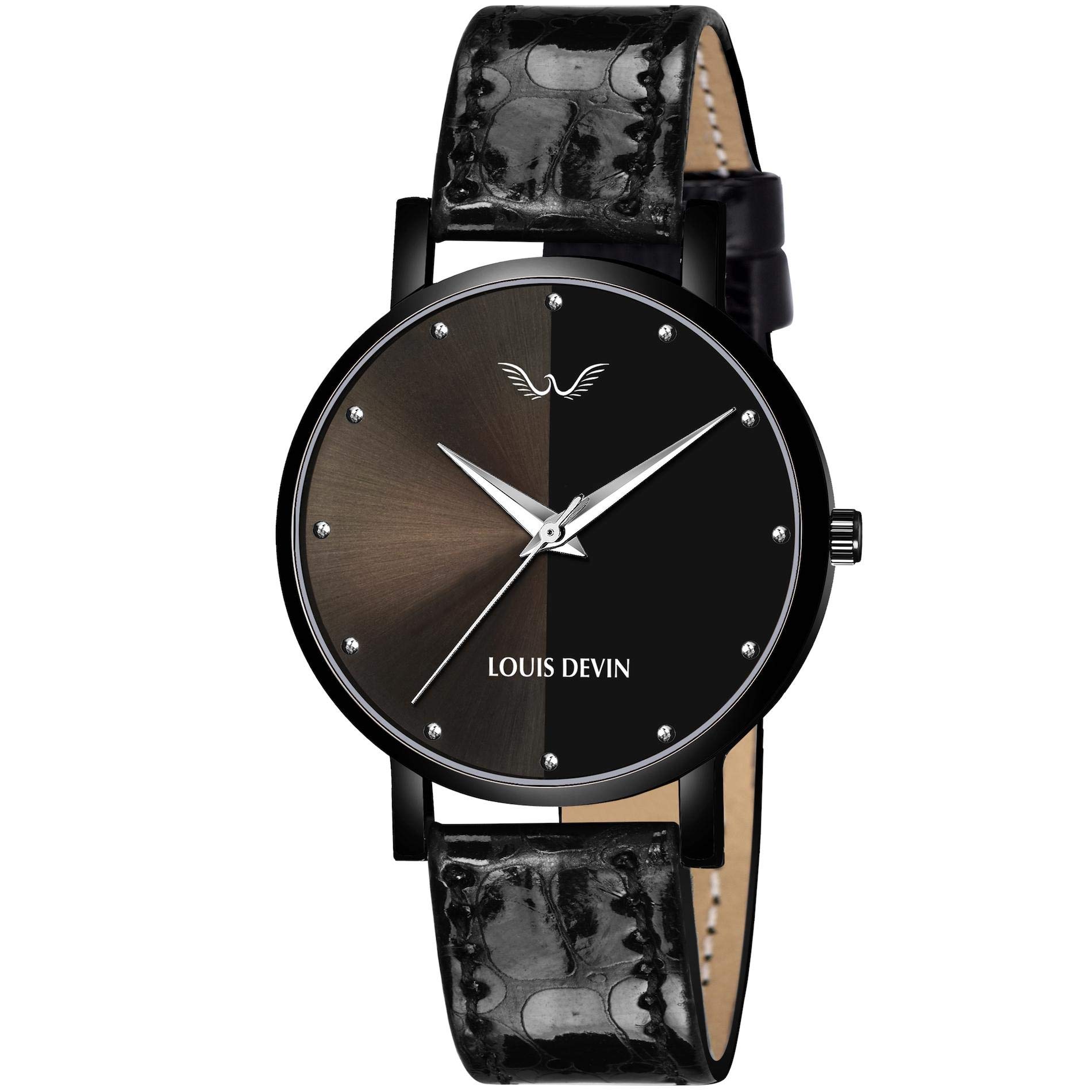 LOUIS DEVIN LD-BK138-ST-BLK Black Leather Strap Analog Wrist Watch for Women (B08VN4NNVW) Amazon Price History, Amazon Price Tracker