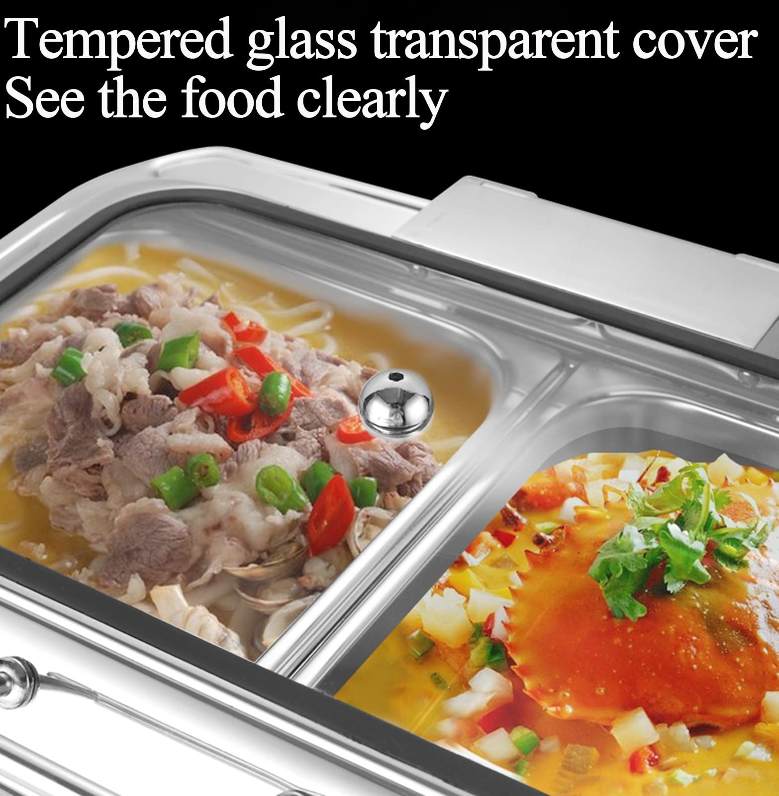 Chafing Dish Buffet Eléctrico, Calentador de Alimentos de Acero Inoxidable con Tapa Transparente, Servidor de Buffet para Boda, Fiesta, Banquete y Catering, GN 1/1, 1/2, 1/3 Opcional, 9L