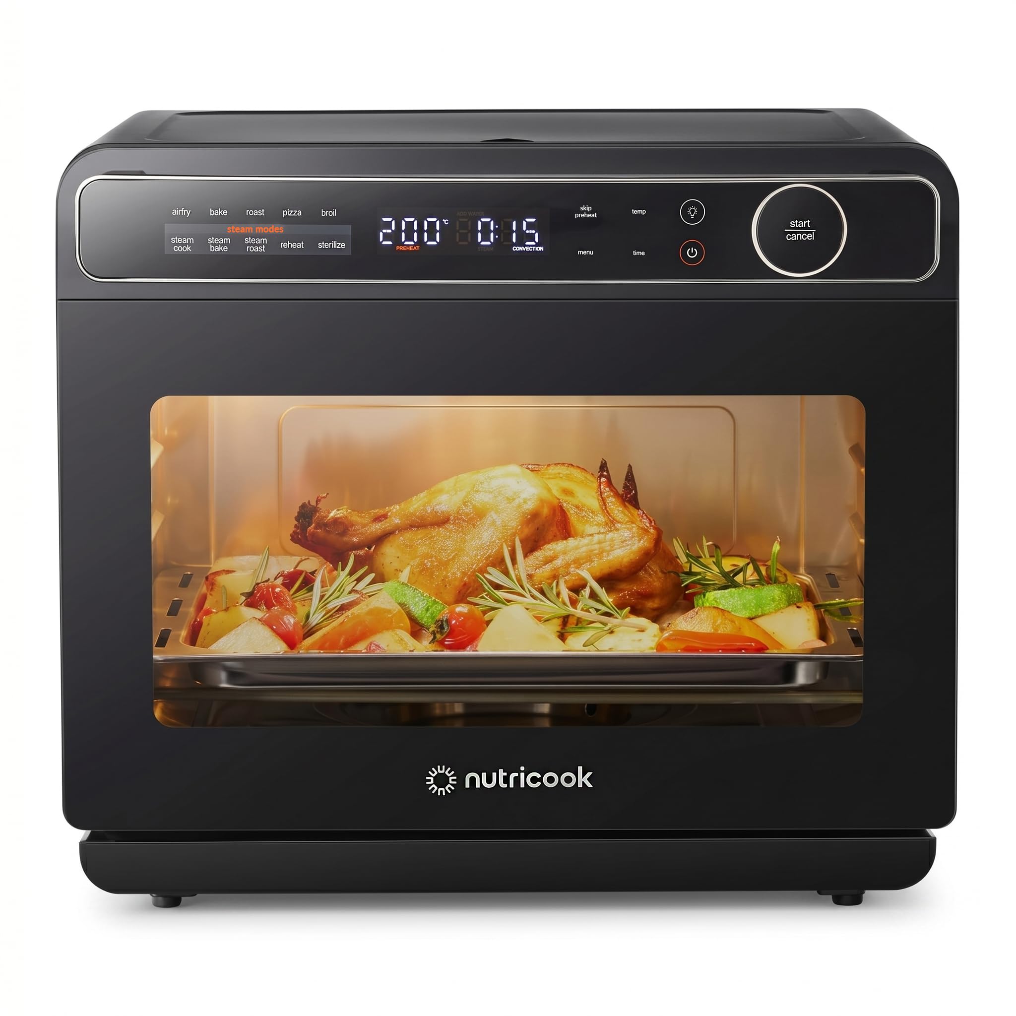 Nutricook Steami X 24L Black (Steam + Air Fryer Oven) with 10-in-1 functions like Steam Cook, Steam Roast, Air Fry, Bake, Sterilize & more. Steam + Convection technology, 2200W power, 2-year warranty