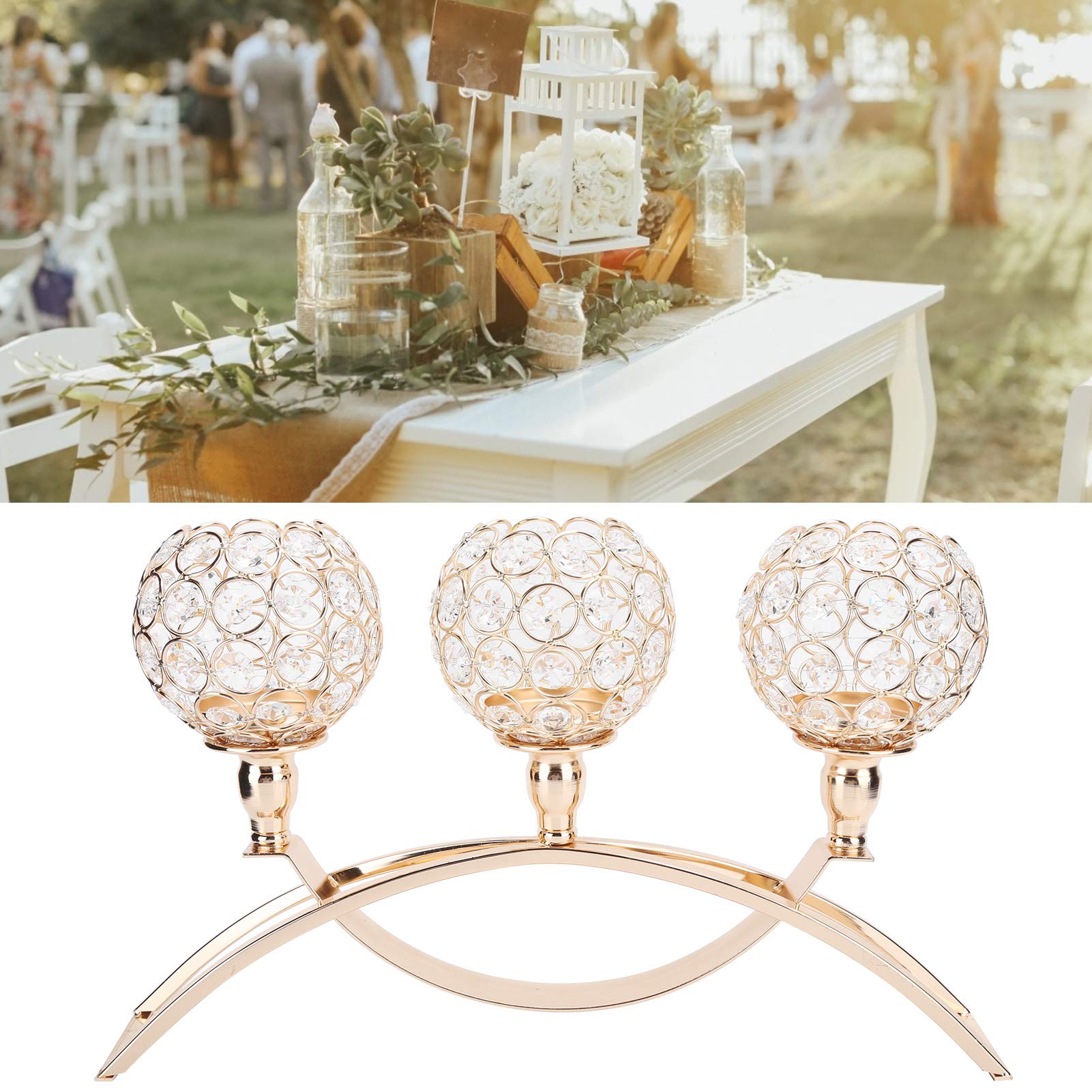 Candelabros de Cristal Dorado con Cuentas Octogonales, Base Estable, Decoración de Boda, 15,6 X 9,4 X 2,8 Pulgadas