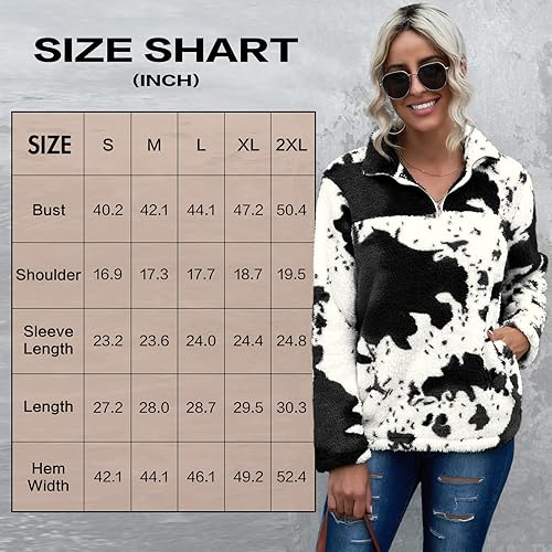 Miniatura 5 de EARKOHA Sudadera de forro polar de manga larga para mujer con cuello con cremallera estampado de vaca