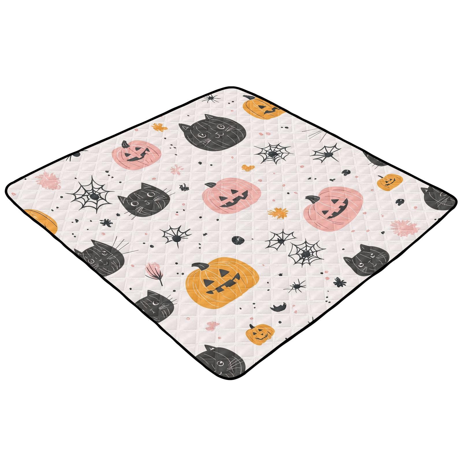 BOESI Graffiti Black Cat Baby Play Mat, 50“ X 50” Washable Folding Crawling Mat, Baby Floor Mat, Soft, Non-Slip