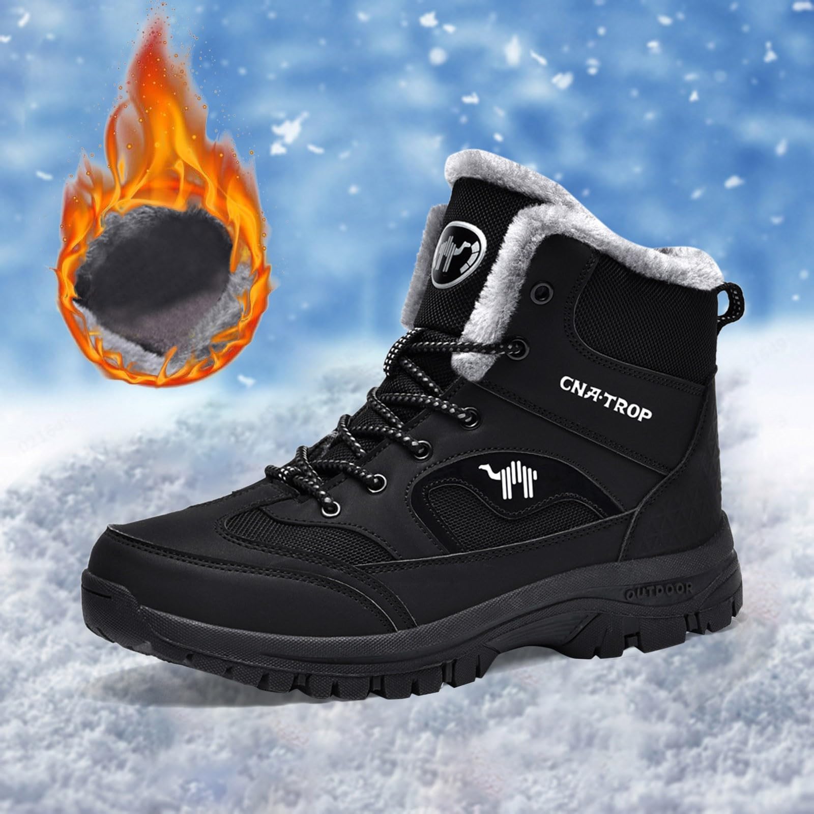 Generisch Herren Schneestiefel Warm Gefüttert Schnürsenkel Hochtop Winter Robust Outdoor Wanderschuhe mit Verdickter Baumwolle