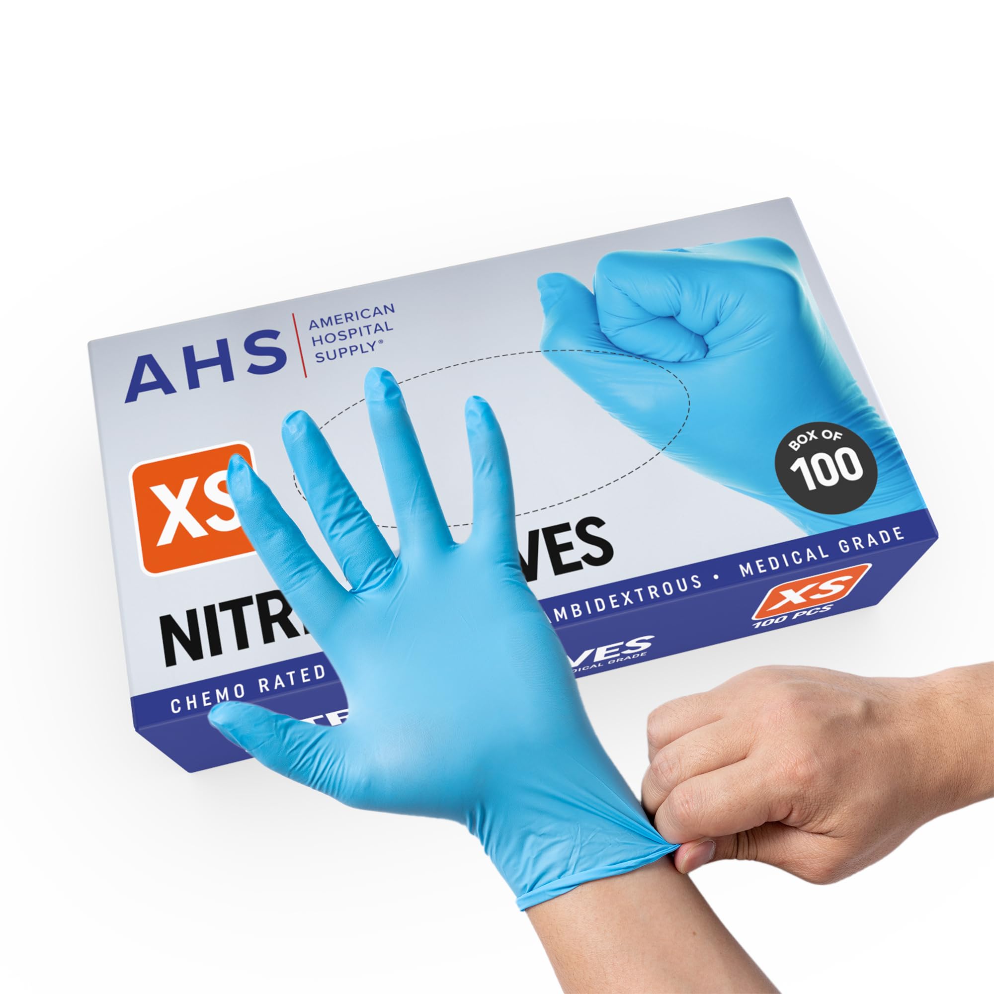 AMERICAN HOSPITAL SUPPLY Nitrile Gloves, Chemo-Rated Gloves Pack, Powder-Free, Medical-Grade, Examination Gloves