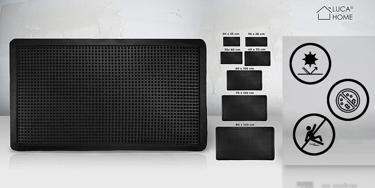 LucaHome Zerbino Ingresso Casa 40 x 70 cm Semiluna in Gomma e Prato Artificiale Base Antiscivolo, Zerbino, Facile Pulizia, Zerbino Assorbente, Fepoto per Esterno ed Interno