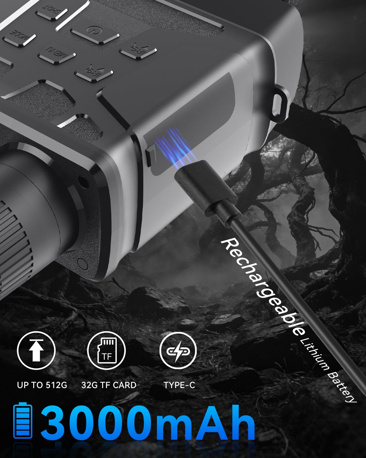 Lunettes de vision nocturne | Jumelles de vision nocturne avec zoom 10x et écran LCD de 7,6 cm avec infrarouge, batterie rechargeable de 3000 mAh, carte TF 32 Go, enregistrement vidéo et son