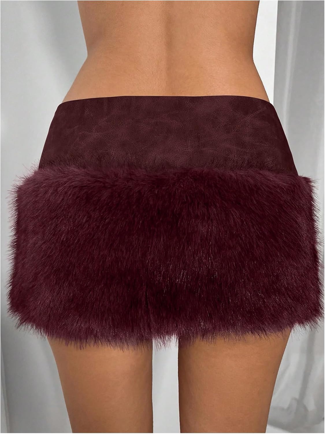 MakeMeChic Women's Faux Fur PU Leather Mini Skirt Bodycon Low Rise Y2K Micro Skirts
