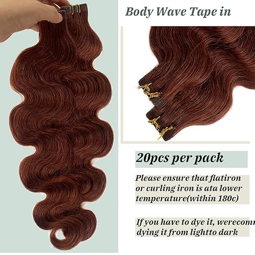 Miniatura 5 de Extensiones de cabello humano ondulado con cinta, color castaño oscuro #33, sin costuras, trama de piel, extensiones de cabello ondulado 100% real,