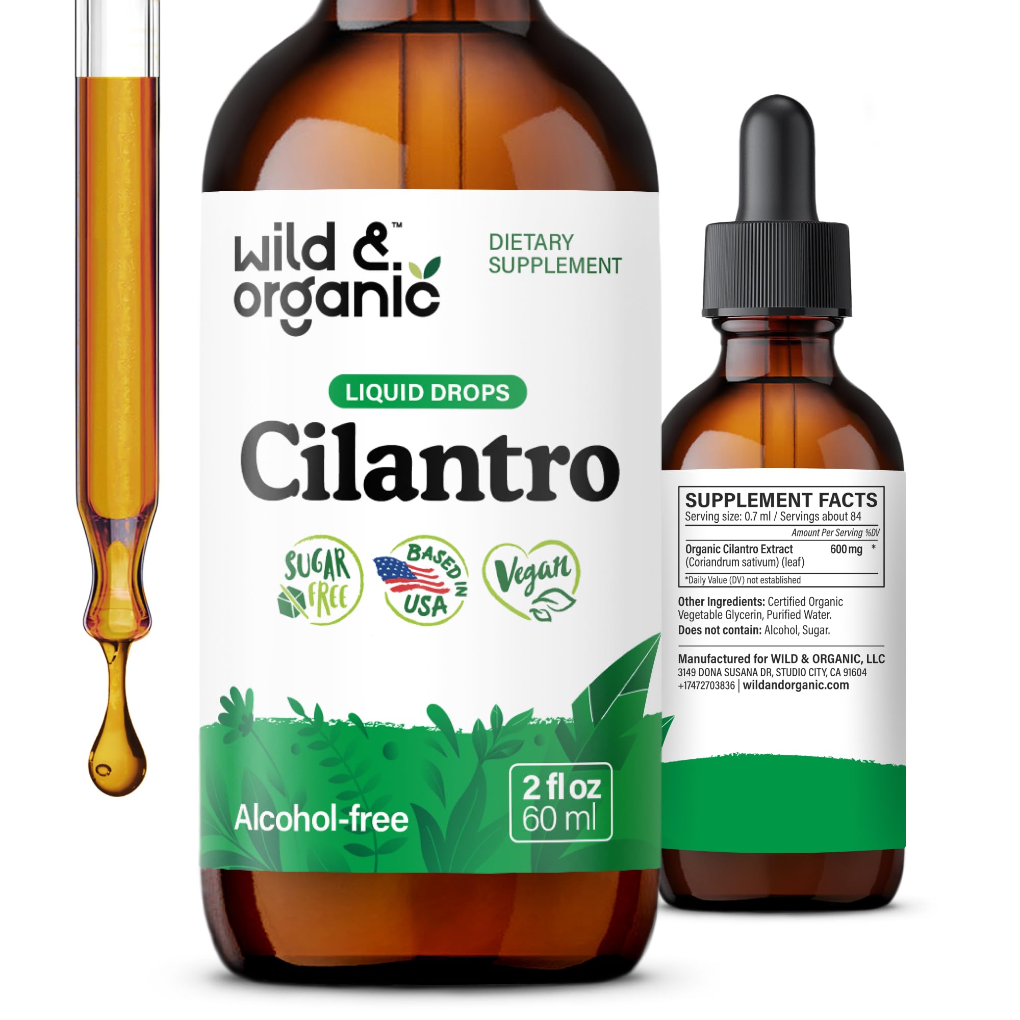 Wild & Organic Cilantro Drops - Detox Cleanse with Liquid Cilantro - 2 oz 2 Fl Oz (Pack of 1)