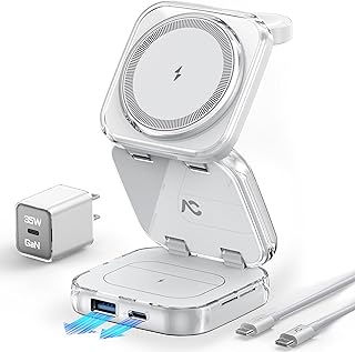 5-in-1 Wireless Charger for MagSafe, AC ISLAND Portable Travel Charging Station, 35W Max Qi2 Fast Foldable Magnetic Stand, Evolved for iPhone 17-12 Series, Apple Watch, AirPods (with 35W Adapter)