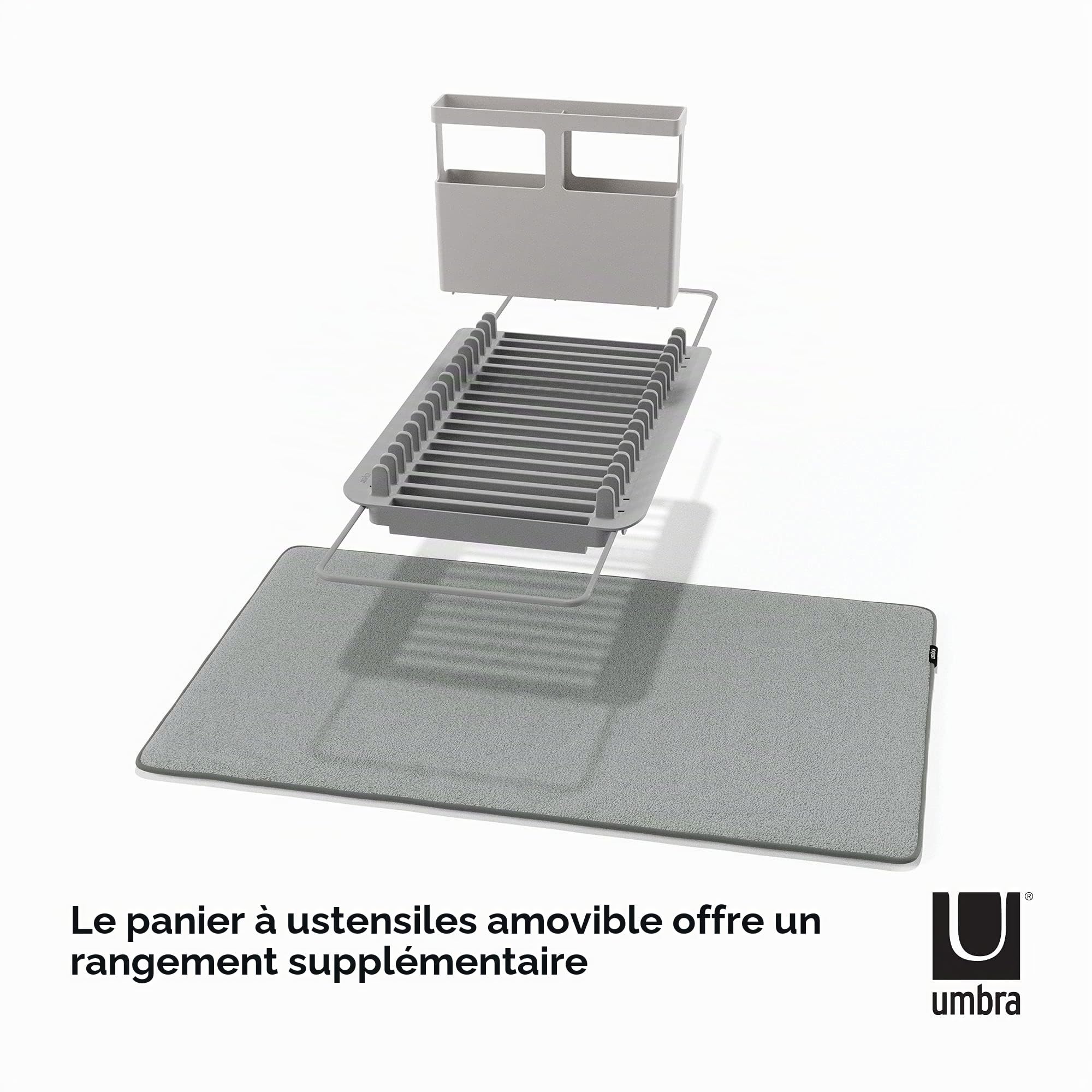 UMBRA Udry Égouttoir à vaisselle et tapis d'égouttement en microfibre pliable, peu encombrant et facile à ranger, anthracite, 51 x 57 x 17 cm