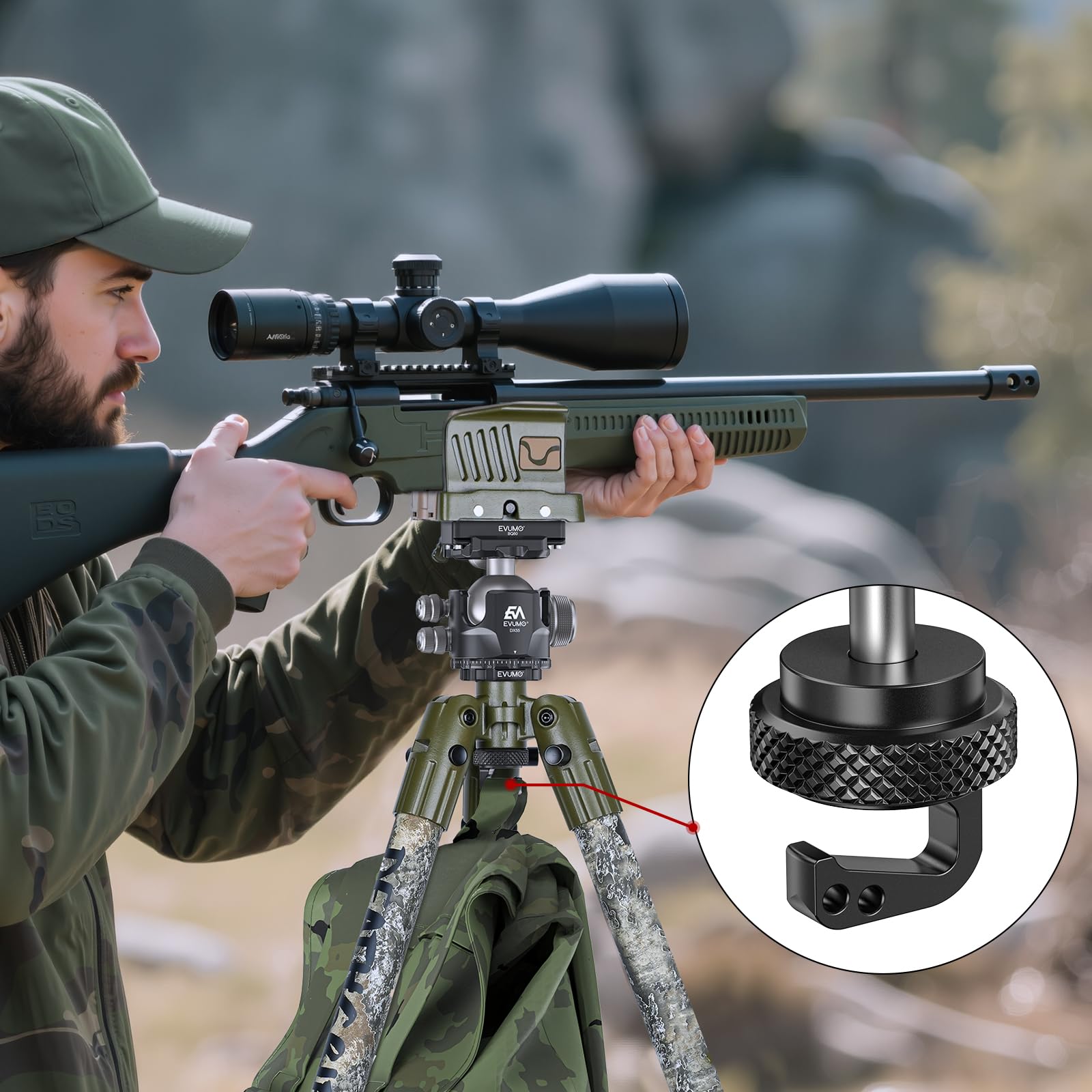 EVUMO Kugelkopf Umrüstsatz für BOG DeathGrip Stativ, ARCA Kugelkopf Konverter Adapter und Arca Swiss Sattelmontageplatte, nur kompatibel mit dem BOG DeathGrip Stativ