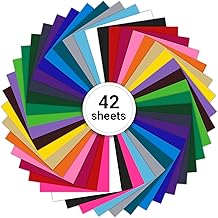 42 Sheets of Adhesive Vinyl – 21 Colours Permanent Vinyl for Cricut, 30.5 x 21 cm, Water Resistant, Sun Protection, for Car, Windows, Glass, Walls and DIY Customisation etc.
