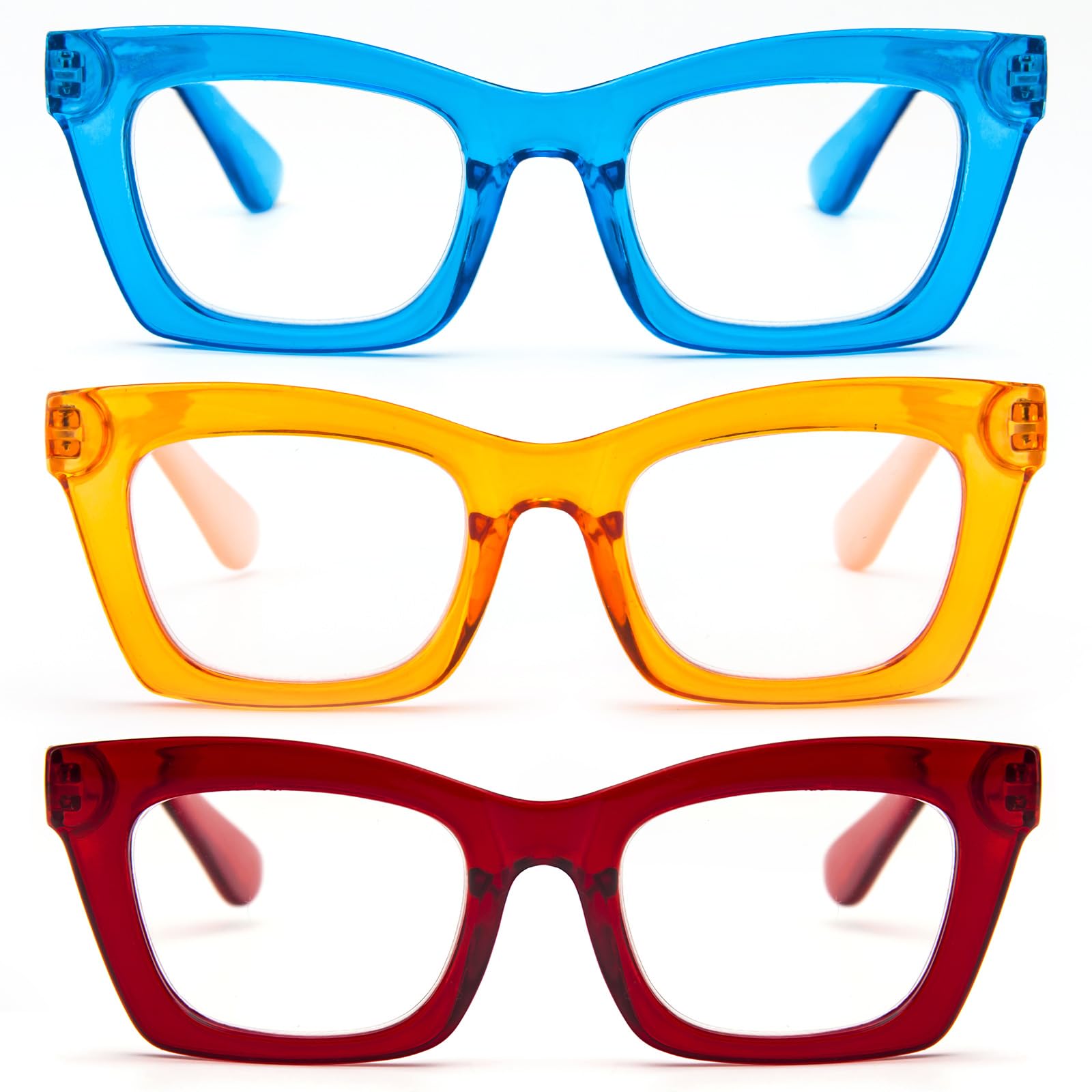 KoKoBin 3 Pack Oprah Style Reading Glasses for Women Blue Light Blocking, Cute Oversized Square Computer Readers Spring Hinge — view 12
