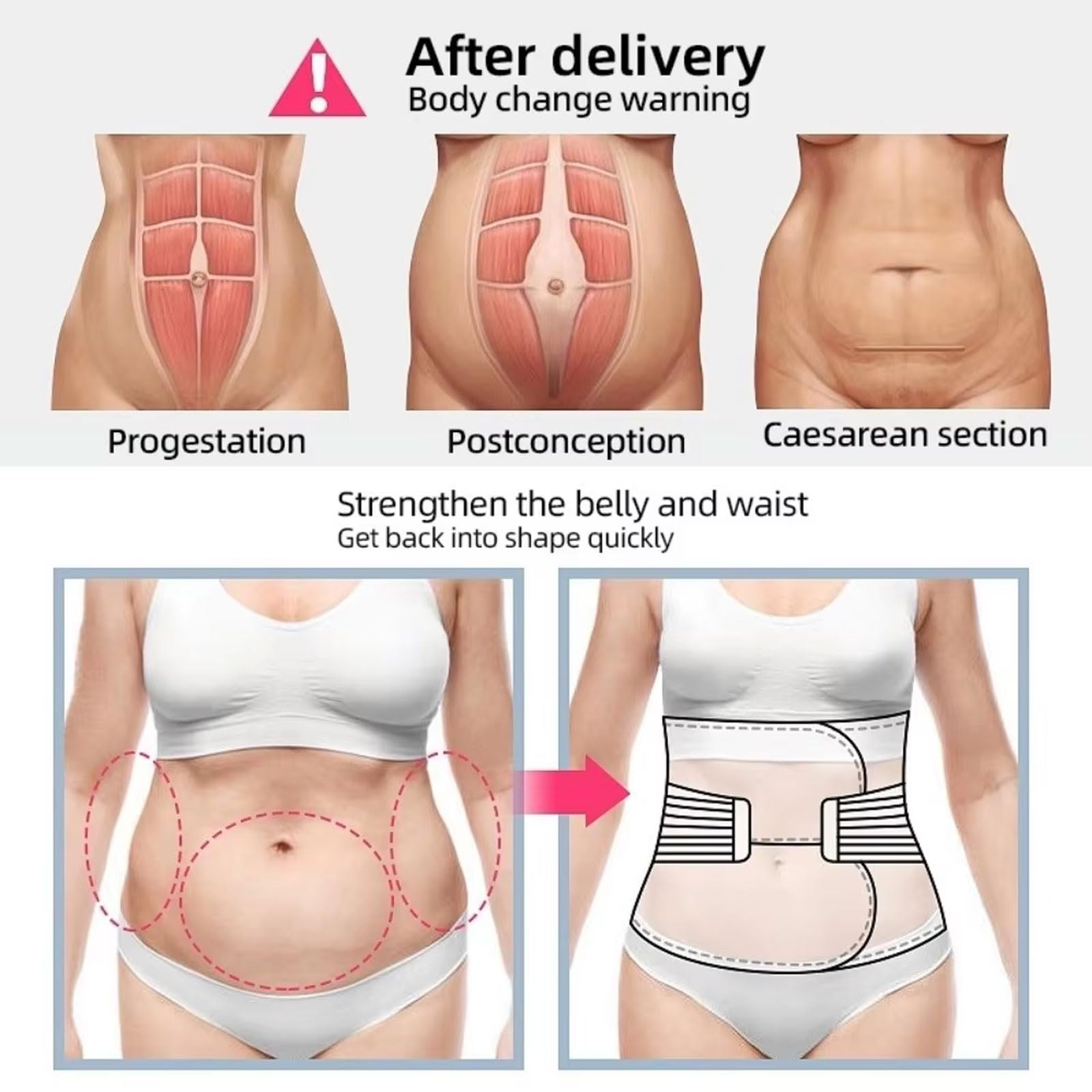 ,Pink,XXL,Połogowe modelowanie talii za pomocą elastycznego pasa bandażowego dla kobiet w ciąży Oddychający pas brzuszny Duży rozmiar