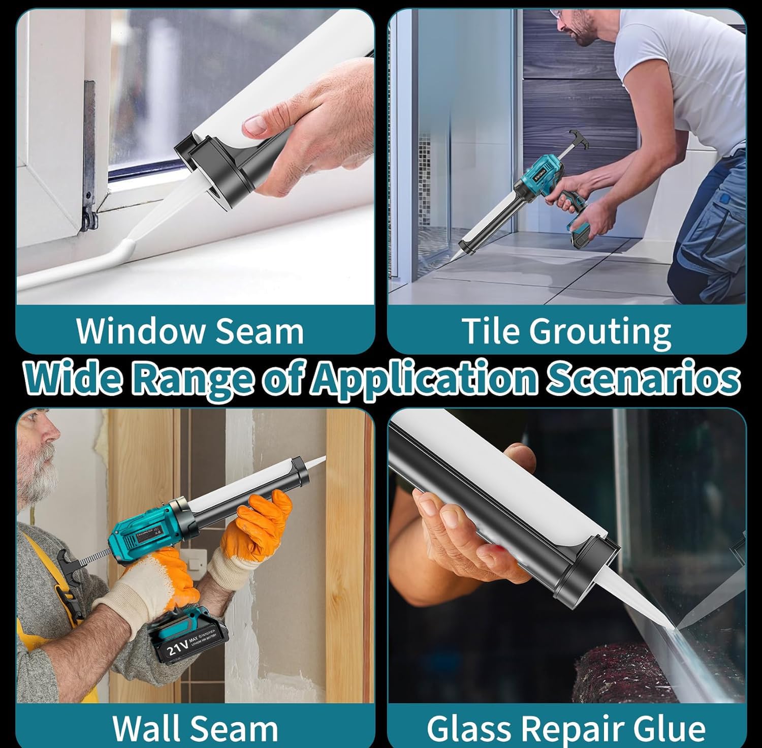 Pistola de calafateo inalámbrica compatible con Makita 18 V, aplicador de pistola selladora eléctrica de silicona con 2 baterías