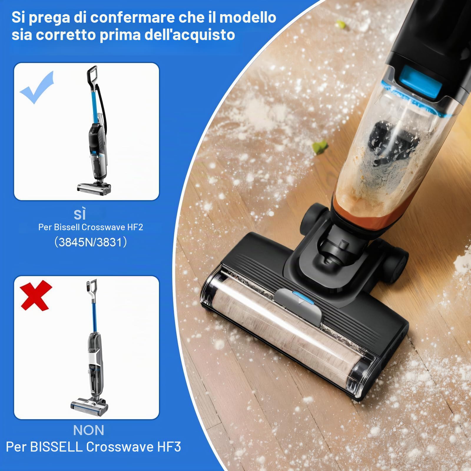 Rullo Spazzola di Ricambio e Filtri HEPA per Bissell Crosswave HF2/3845N/3831 Aspirapolvere Con Filo, 2 Spazzole a Rullo + 2 Filtri HEPA + 1 Spazzola per la Pulizia