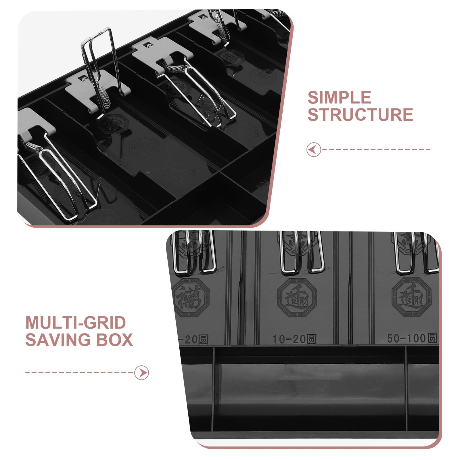 Lurrose Cassetto Portavalori con 5 Scomparti e Clip in Metallo, Vassoio Porta Contanti e Monete per Supermercati, Uffici e Piccole Imprese, Organizzatore Cassa Sottobanco per Negozio