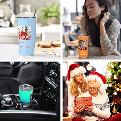 Miniatura 6 de OUUKHGY Vaso personalizado con texto de palabra nombre foto de acero inoxidable delgado aislado al vacío incluye popote y tapa regalo personalizado
