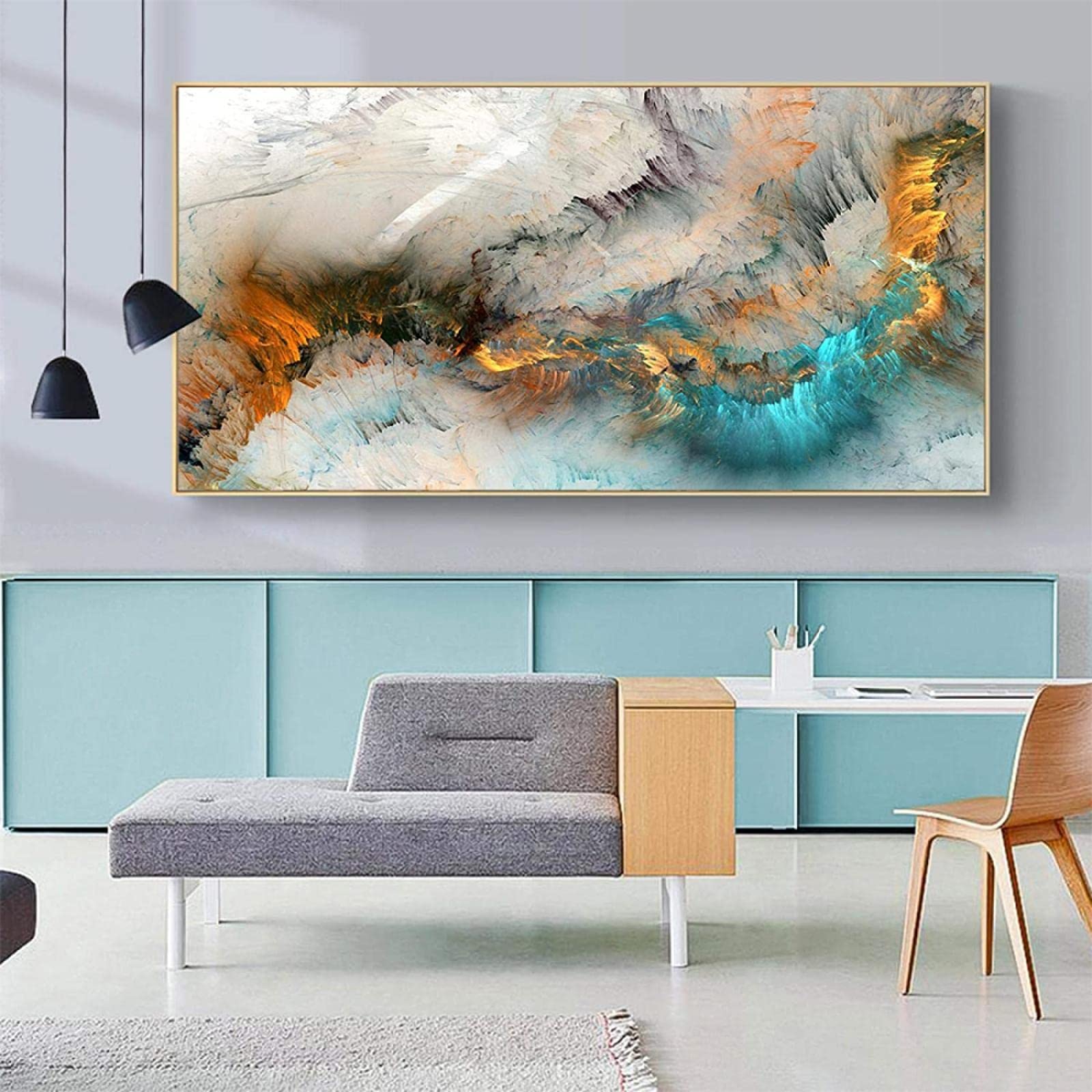 Amazon.com: LLNN Light Gray Blue Yellow Cloud Abstract Canvas