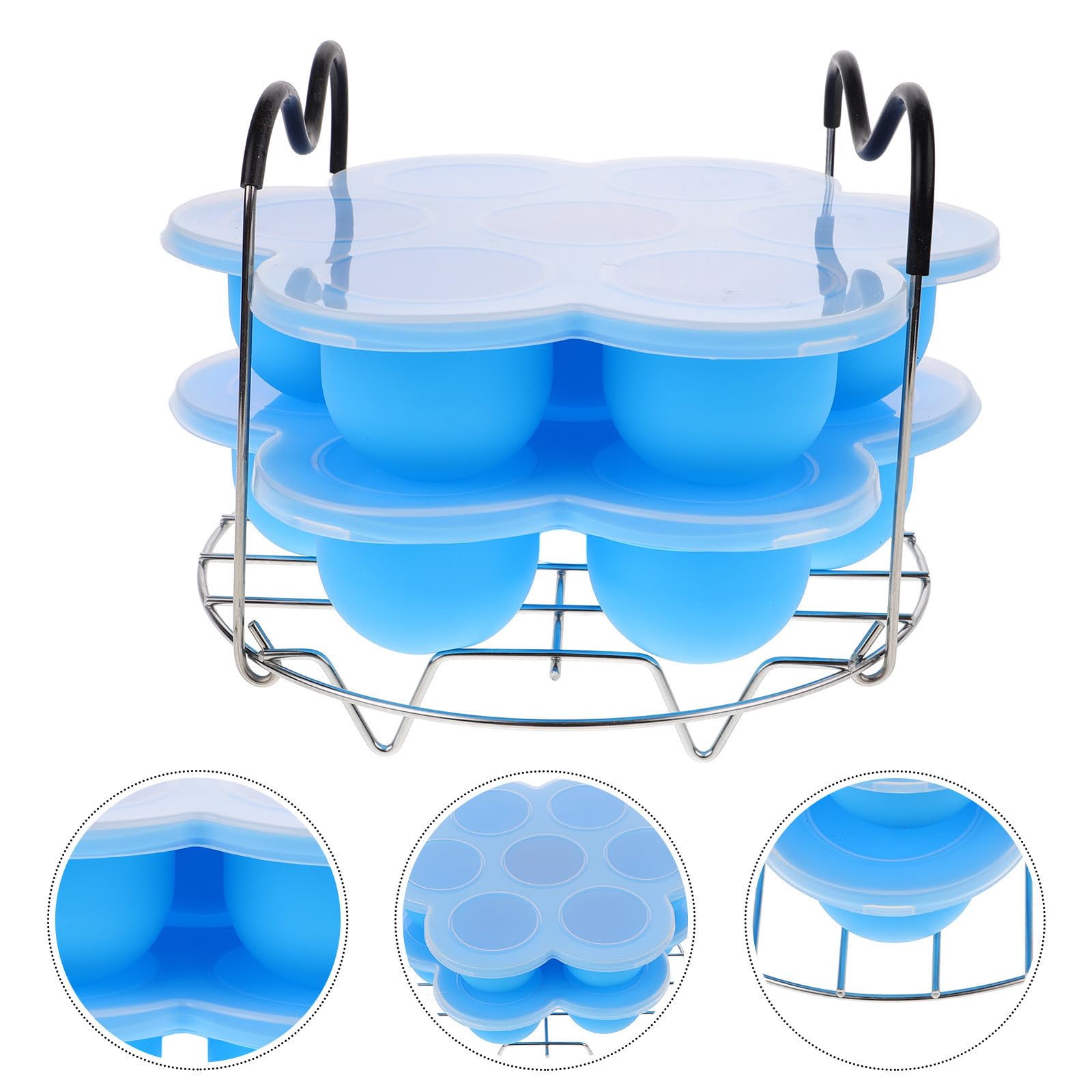 PRETYZOOM Rejilla para Cocinar Huevos al Vapor de Silicona y Metal, Ligera y Estable con 7 Agujeros y Asa, Bandeja Multifunción para Vaporera en Cocina