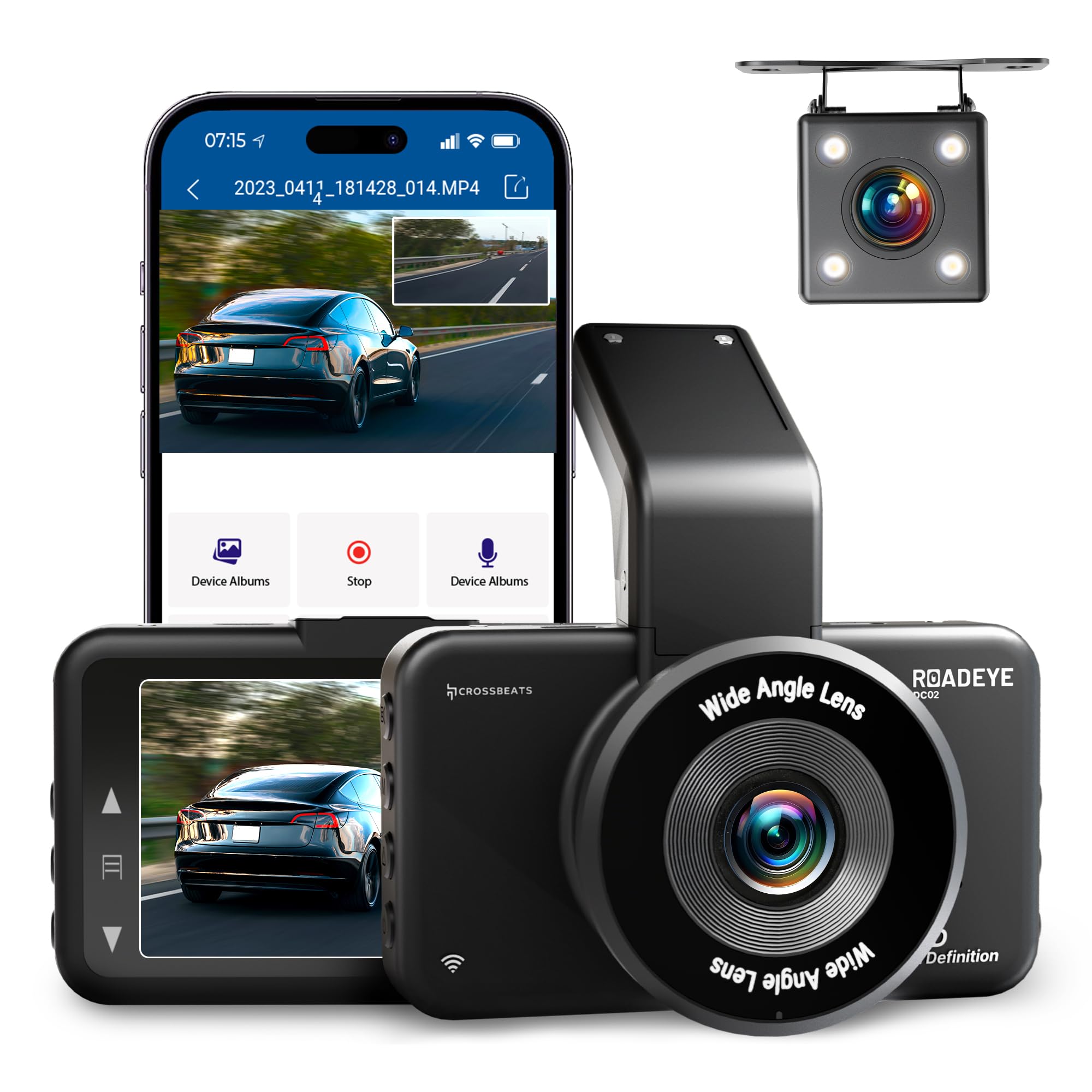 CrossBeats RoadEye 2 Channel Dash Camera for Car Front and Rear| 2.7K Resolution 5MP FHD with Night Vision| ADAS 3" LCD Display Dash cam for car 150° Wide Angle|G-Sensor | Loop Recorder| 256 GB WiFi