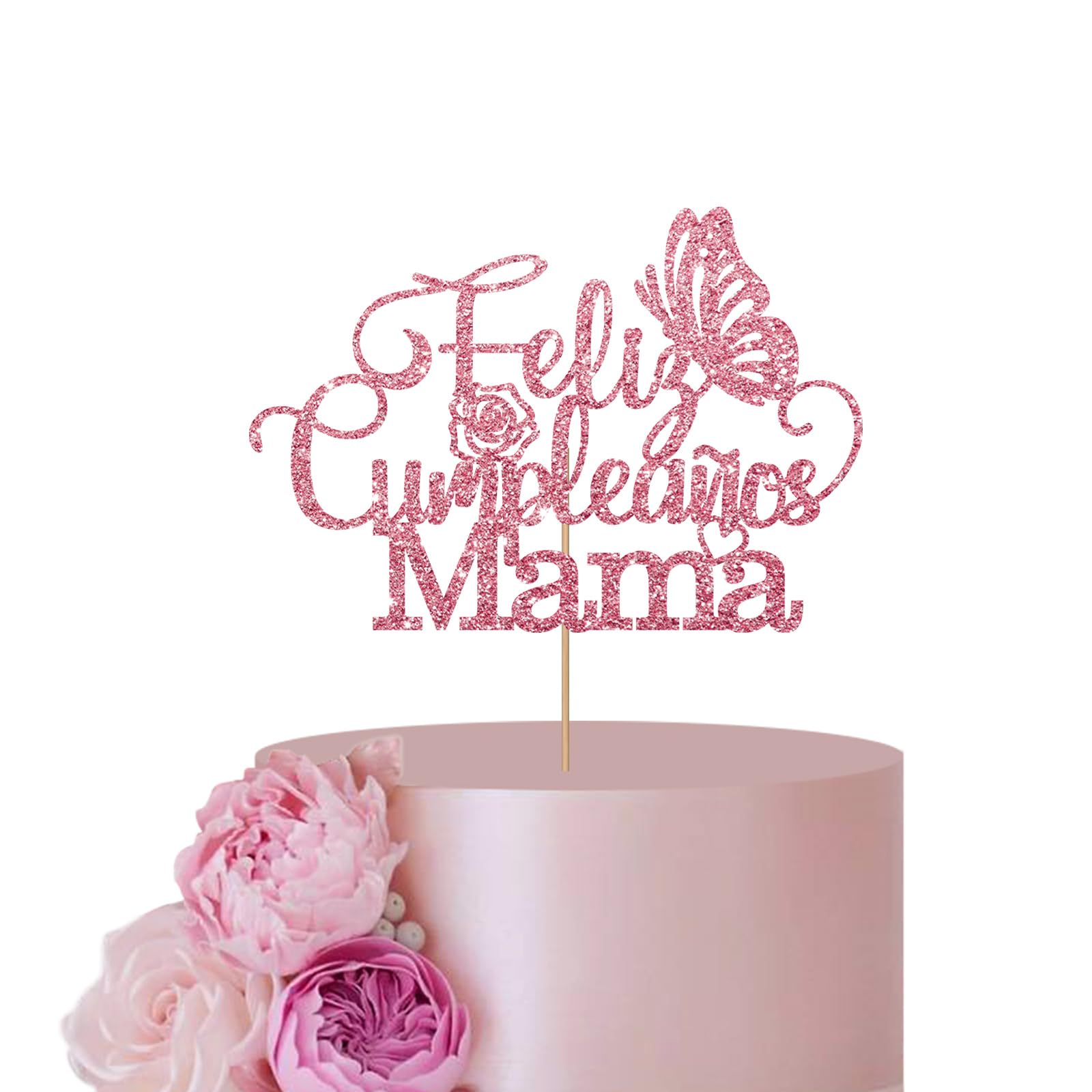 ANNATZQRose Gold Feliz Cumpleanos Mama Cake Topper for Mother's Day Party Decor, Butterfly Sign Gold Glitter Happy Birthday Mother Cake Topper, Spanish Best Mom Ever Party Decorations