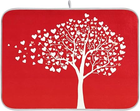 Valentines Day Dish Drying Mats for Kitchen 18x24 inch Love Tree With Hearts Drying Pad Dish Drainer Mat Counter top Mat Dish Draining Mat XL