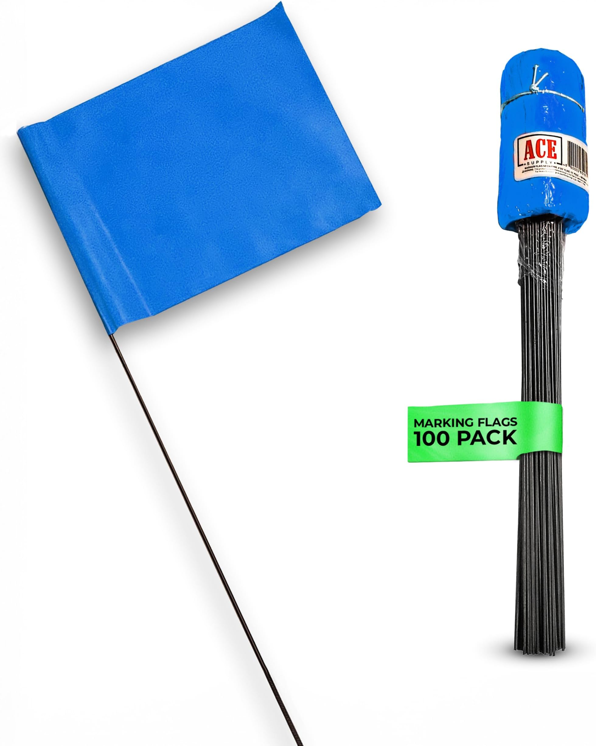 Blue Marking Flags 100 Pack - 4x5x15 Inch Blue Yard Flags - Markers For Lawn, Irrigation, Landscaping, Survey & Sprinkler Head Marking