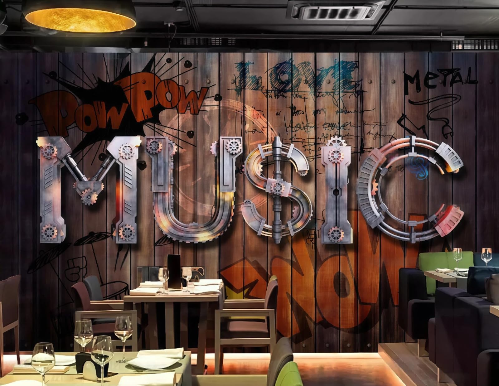XDOUBAO Wallpaper Retro Nostalgic Wooden Board Three-Dimensional Graffiti Music Bar Nightclub Afternoon Tea Coffee Shop Background Mural Western Restaurant Wallpaper,3D,400x280cm