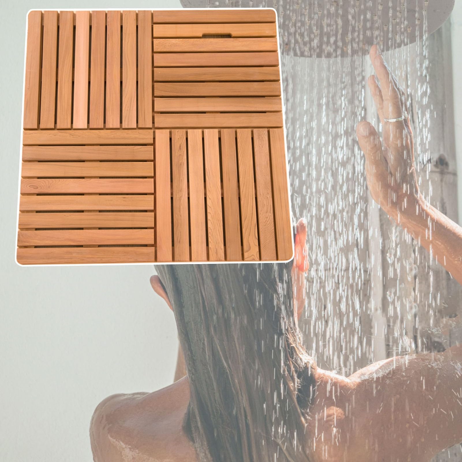 QIYFOZ Customizable Non-Slip Wooden Bath Mat - 70cm x 90cm Spa Shower Drain Board with Wide Slats for Tub, Beach & Sauna - Brown, Perfect for Home & Outdoor Use