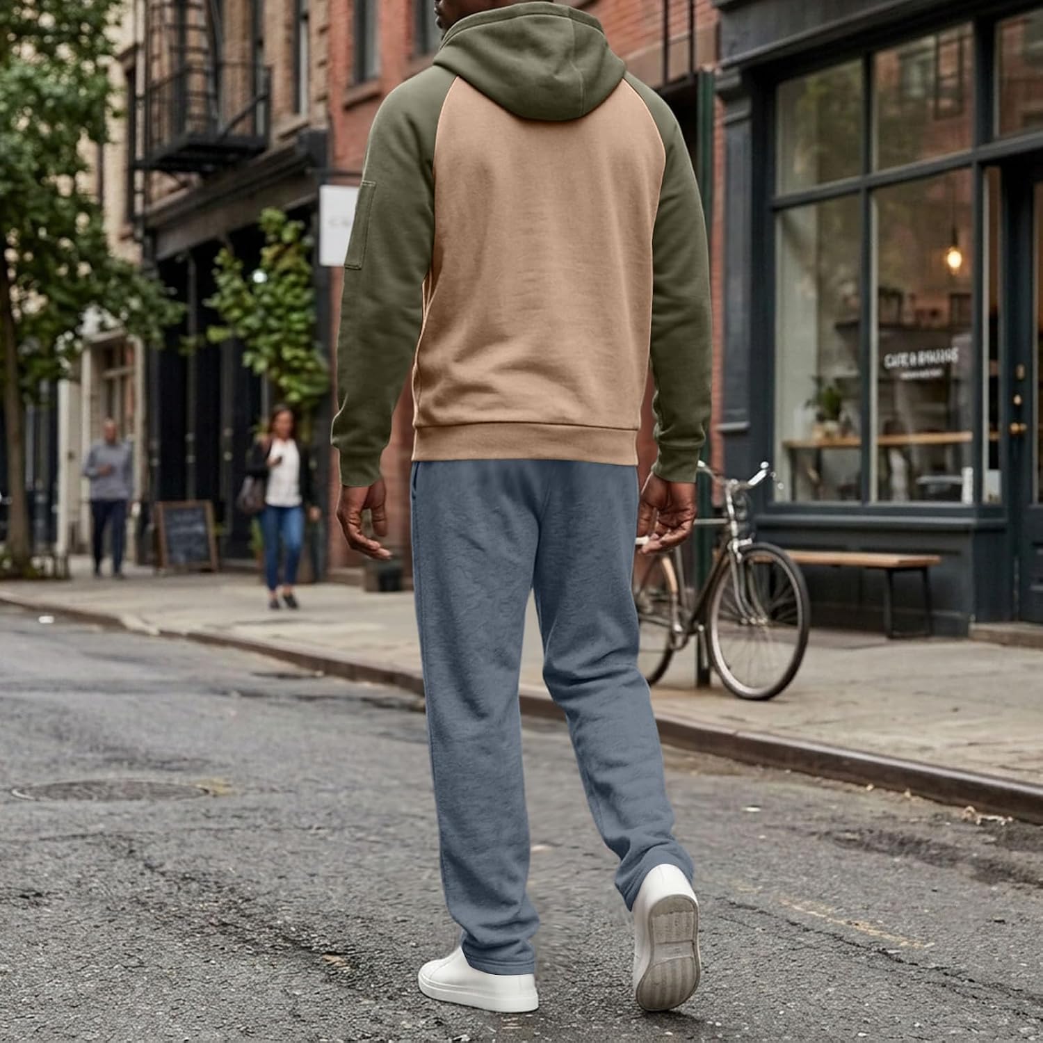 Fleece Mens Track Suits 2 Piece Raglan Sleeve Block multi-Pocket Warm Cardigan Straight Leg Sweatsuit