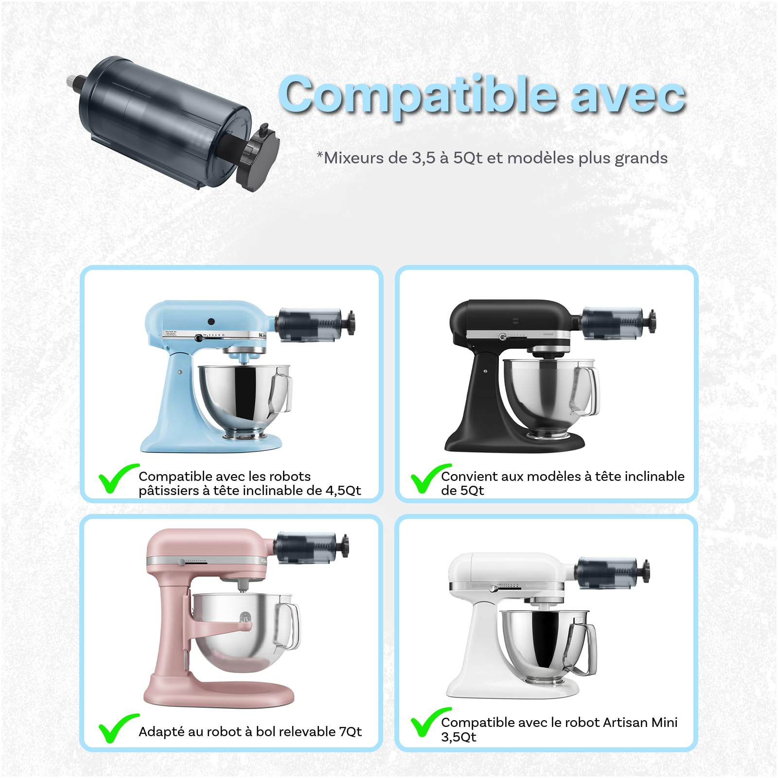 Accessoire pour Machine à Crème Glacée pour KitchenAid Batteur sur Socle – Pour les Modèles 4.5QT, 5QT & 6QT Tilt-Head et Bowl-Lift – Bol de 1,9L pour Crème Glacée, Sorbet, Gelato et Yaourt Glacé