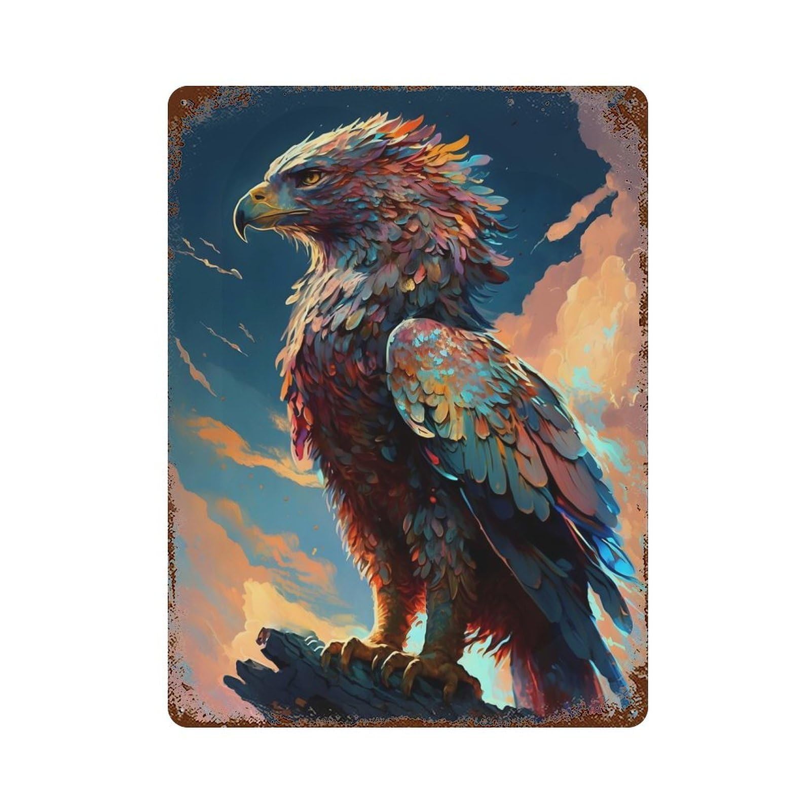 Winged Guardian Griffin Rust Effect Tin Sign 15.7"x11.8", Retro Wall Decor for Pub, Kitchen And Man Cave Decor
