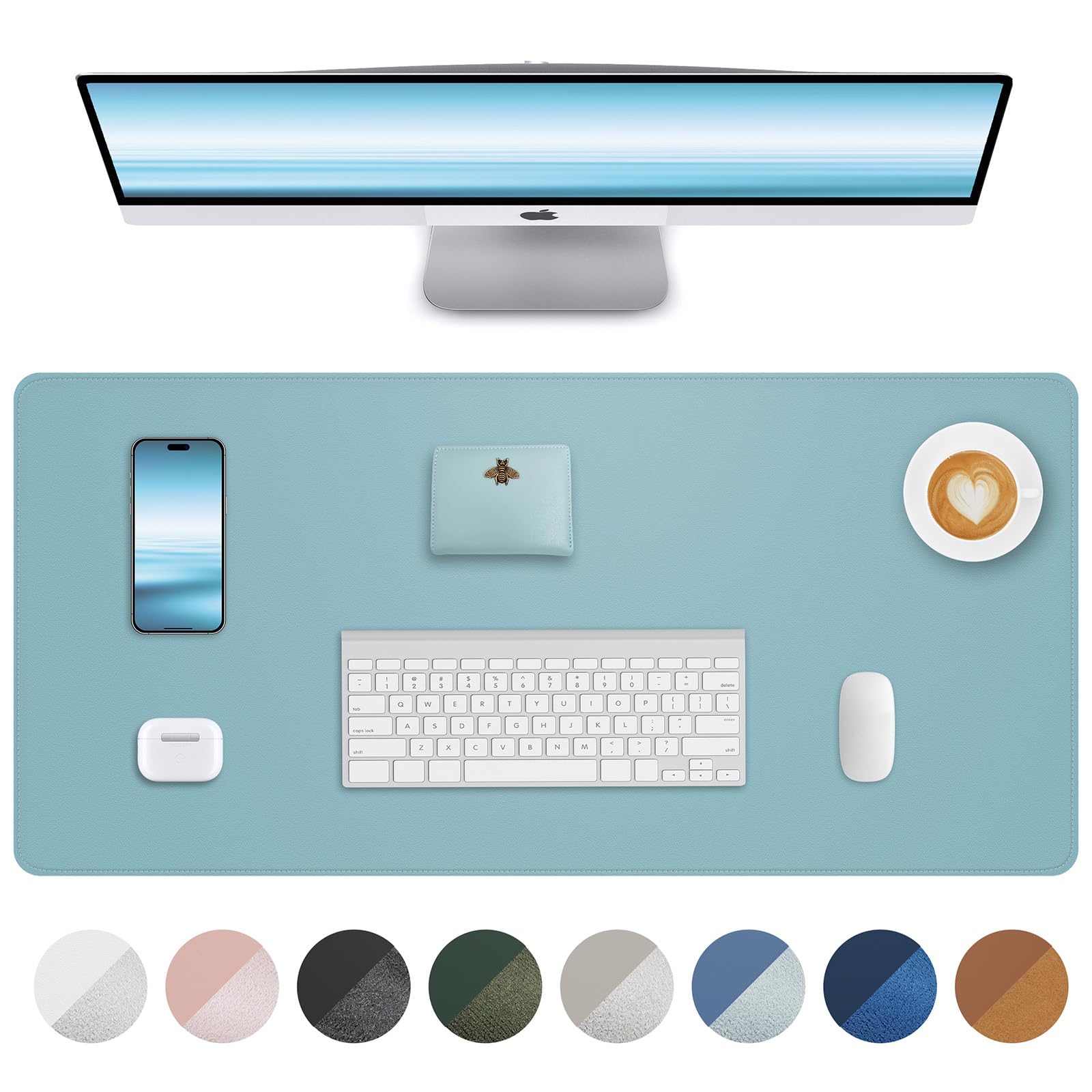 Leather Desk mat Protector,Mouse Mat,Non-Slip PU Leather Desk Blotter,Laptop Desk Pad,Waterproof Desk Cover mat for Office and Home (90 x 43,Teal) โ image 1
