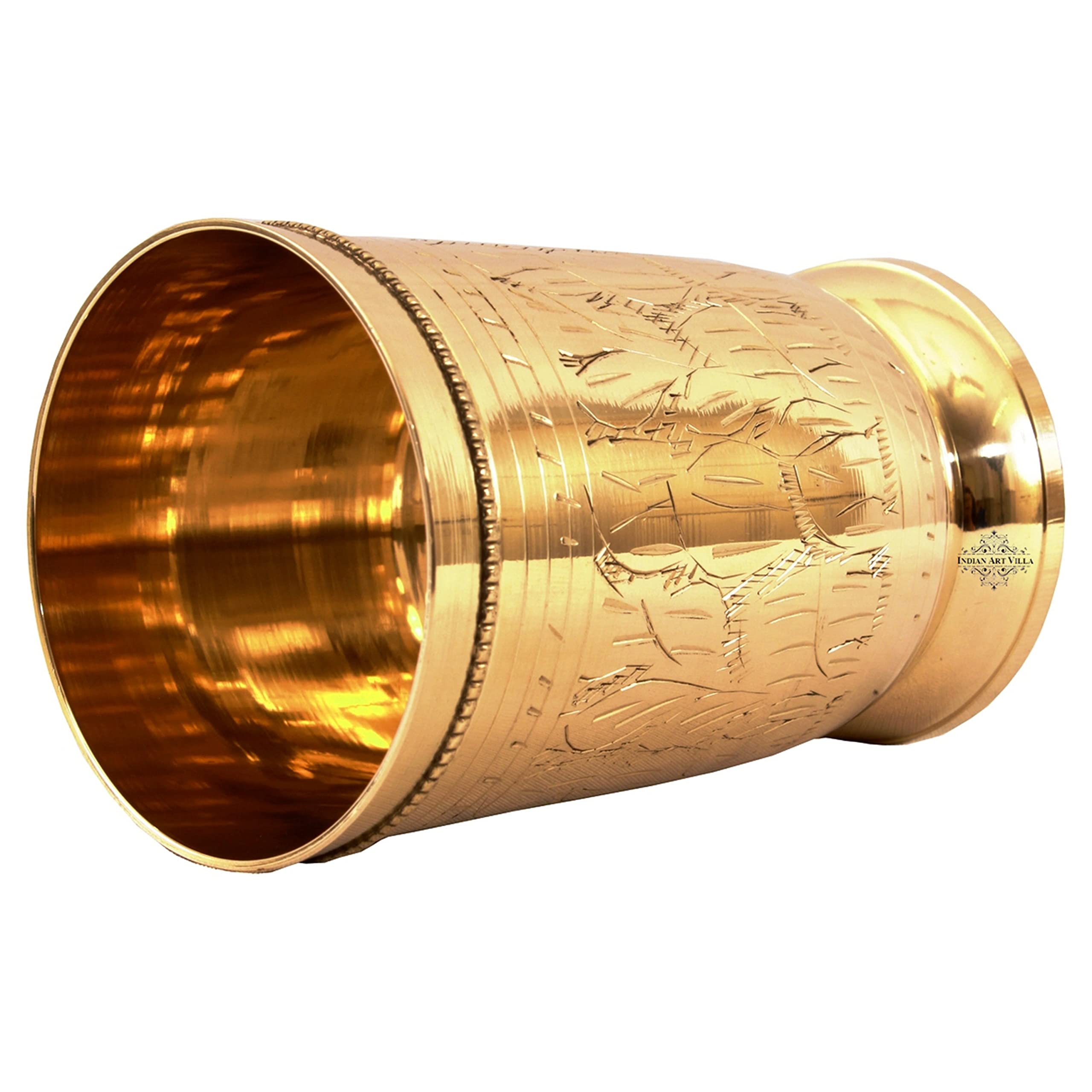 Indian Art Villa Handmade Mughlai Style Brass Glass Cup Tumbler 250 ML Drinkware,Hotelware, Set of 2