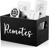 Vista 1 de DRASTAR Remote Control Holder, TV Remote Holder, Remote Organizer Caddy for Table, Wooden Remote Box for Nightstand, Black Remote Caddy with 2 Slots