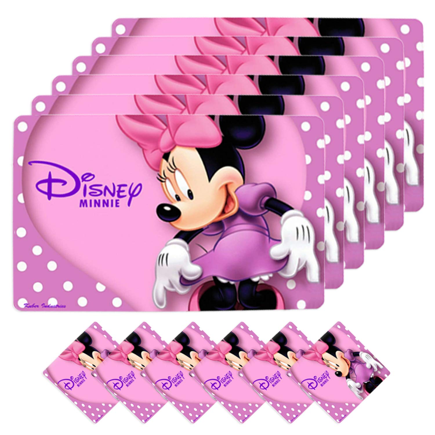 Disney Minnie PVC 6 Pieces Dining Table Placemat with Tea Coasters Set (Pink) - CTKTC46241
