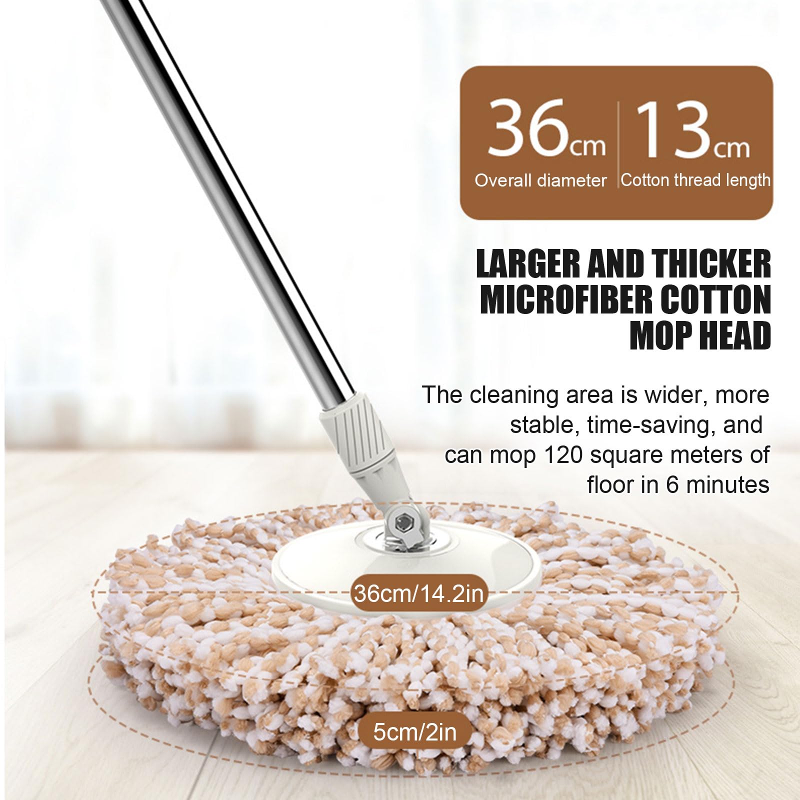 Este Cubo de fregona giratoria para el hogar - Fregona giratoria de 360° y Cesta Interior con escurridor Desmontable - 1 Cabezal de Repuesto de Microfibra para Suelos de Madera, laminados y