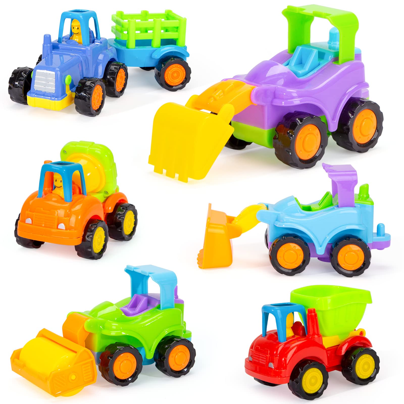 Photo 1 of 3 otters 6PCS Friction Powered Cars for Toddlers, Push and Go Construction Vehicles Toys Set, Tractor Bulldozer Dump Truck Cement Mixer Toys for Toddlers 1-3