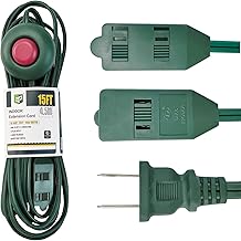 EP 15 ft Extension Cord with Foot Switch, ON/Off Switch Power Cord, 2-Prong 3 Electrical Power Outlets, 16/2C, Green