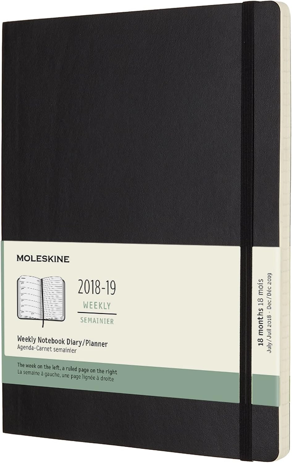 Moleskine Classic 18 Month 2018-2019 Weekly Planner, Soft Cover, XL (7.5" x 9.5") Black